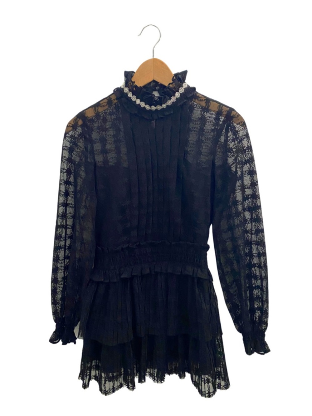 Sandro Black Lace Ruffled Dress Size 34 Going Out